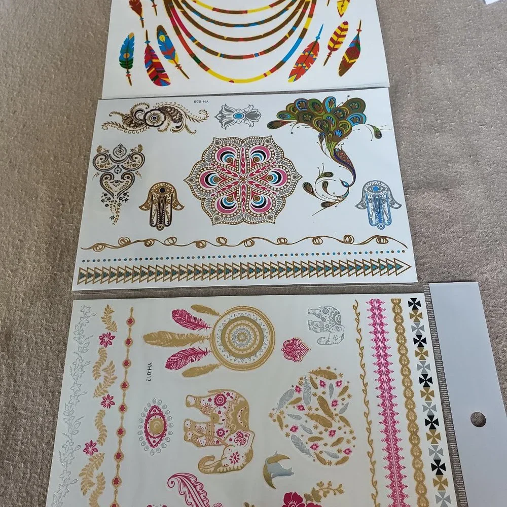 3 sheets Golden Silver Temporary Tattoo